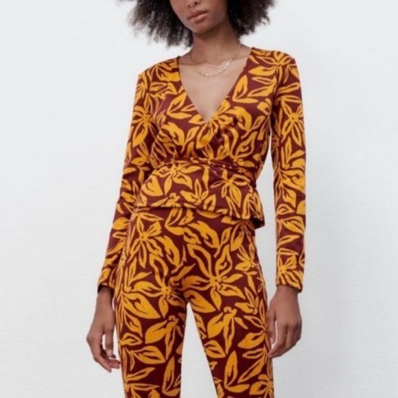 Zara Tops Zara Floral Jacquard Wrap Top Poshmark